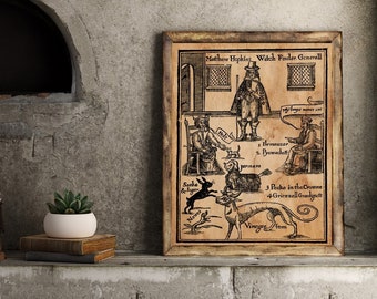 Matthew Hopkins witch finder general, occult art, witch poster, witch decor, witchcraft poster, aged paper