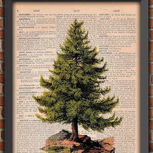Árvore de natal presentes papai noel visco capuz retro vintage arte impressão decoração da parede presente cartaz original dicionário página impressão