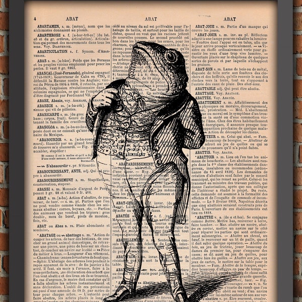 Crapaud Victorien Fantaisie Fantastique Vintage Art Print Décoration Murale Cadeau Poster Original Dictionnaire Page Impression Costume