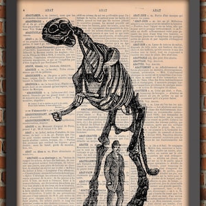 Dinosaur Skeleton Bones Hat Gentleman T-Rex Reptile Vintage Art Print  Home Decor Gift Poster Original Dictionary Book Page Print [A016]