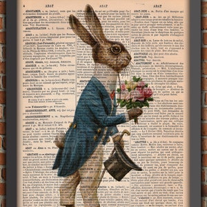 Rabbit Alice In Wonderland Easter Bunny Eggs Farm Animal Hare Vintage Art Print Home Decor Gift Poster Original Dictionary Page Print