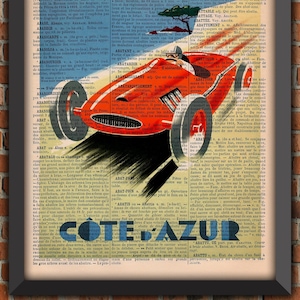 Car Cote D'Azur Sea Romance France Plane Travel Bistrot Industrial Vintage Art Print Home Decor Gift Poster Original Dictionary Page Print