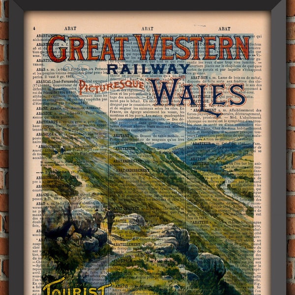 Pays De Galles UK Train Voyage Industriel Affiche Vintage UK Art Print Décoration Murale Cadeau Poster Original Dictionnaire Page Impression