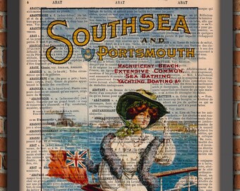 England Victorian Lady Boat Portsmouth Sea Shabby Chic Industrial Vintage Art Print Home Decor Gift Poster Original Dictionary Page Print