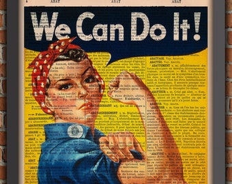 WW2 Feminist We Can Do It Pin Up Biceps USA War Propaganda Army Vintage Art Print Home Decor Gift Poster Original Dictionary Page Print