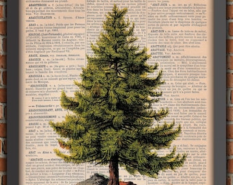 Sapin Noël Cadeaux Père Noël Gui Hotte Retro Vintage Art Print Décoration Murale Cadeau Poster Original Dictionnaire Page Impression