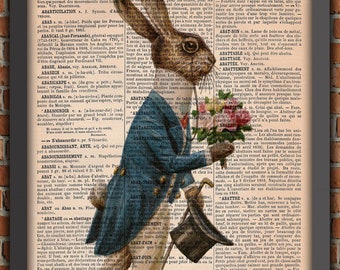 Rabbit Alice In Wonderland Easter Bunny Eggs Farm Animal Hare Vintage Art Print Home Decor Gift Poster Original Dictionary Page Print