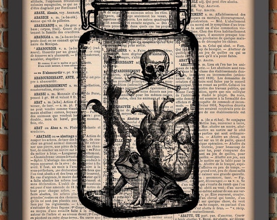 Potion Brew Frog Heart Mason Jar Dark Gothic Scary Witch Halloween Vintage Art Print Home Decor Gift Poster Original Dictionary Page Print