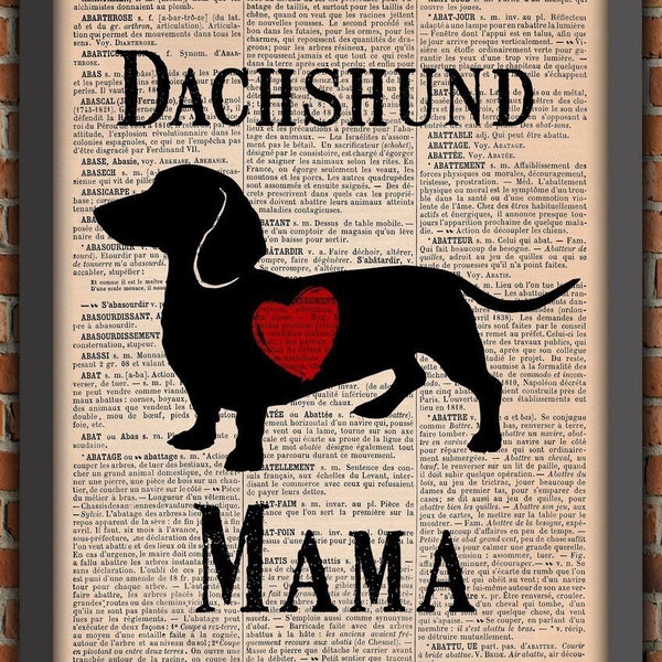 Sausage dog Mama, Dachshund print, Dachshund mama, Animal lover, Vintage Art Print, cadeau pour femme, cadeau de noël