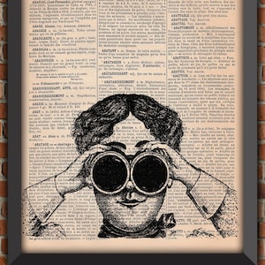 Steampunk woman Victorian Goggles french Art Print Home Decor Gift Poster Original Dictionary Page Print direct from Normandy France