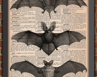Murciélago murciélago gótico punk Halloween victoriano vintage arte impresión pared decoración regalo cartel original diccionario página impresión