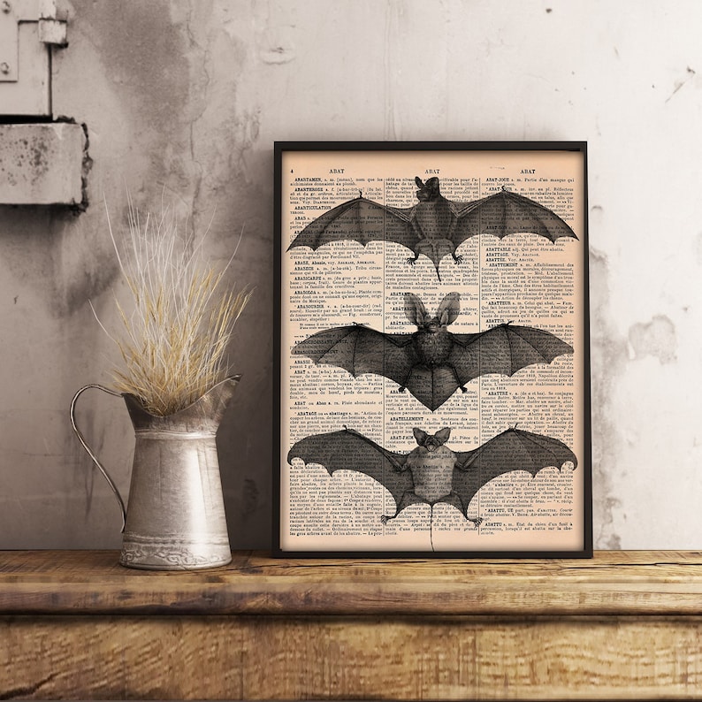 Bat Skeleton Dark Gothic Odd Scary Witch Punk Halloween Spooky Goth Vintage Art Print Home Decor Gift Poster Original Dictionary Page Print image 6