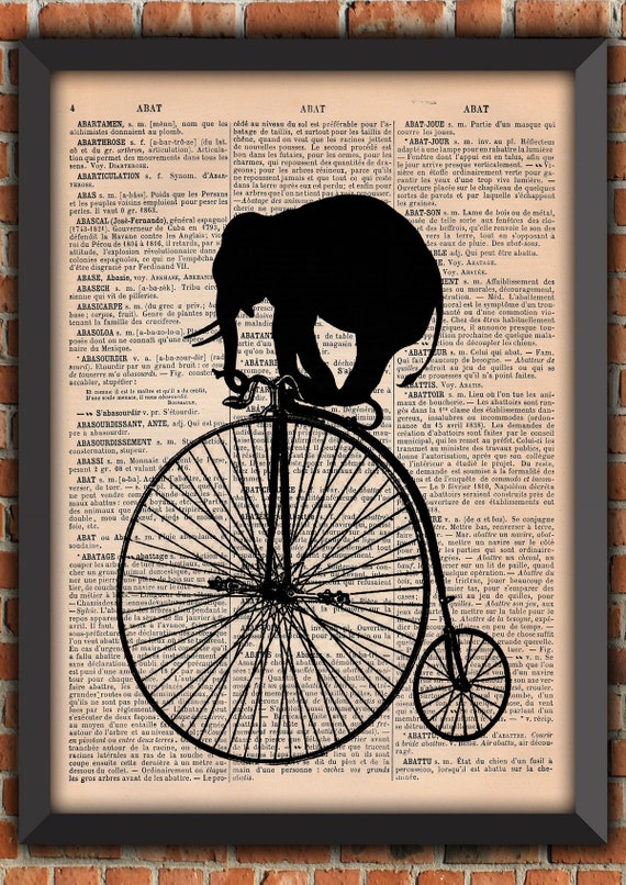 Elephant Bike Circus Animal Acrobat Funny Silhouette Victorian Vintage Art Print Home Decor Gift Poster Original Dictionary Page Print