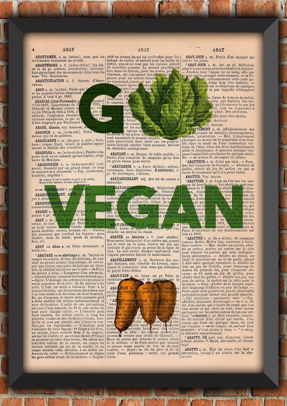 Vegan Cruelty Free Veganism Seitan Tofu Meat Is Murder Veggie Vintage Art Print Home Decor Gift Poster Original Dictionary Page Print