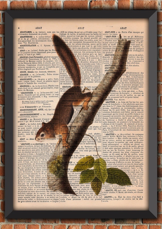 Squirrel Whimsical Tree  Nuts Forest Cute Animal Vintage Art Print Home Decor Gift Poster Original Dictionary Page Print