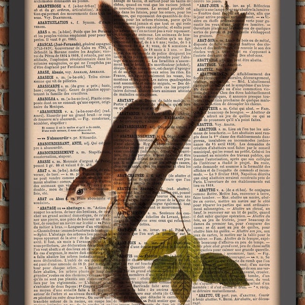 Ecureuil Féerique Foret Noisette Fantastique Vintage Art Print Décoration Murale Cadeau Poster Original Dictionnaire Page Impression