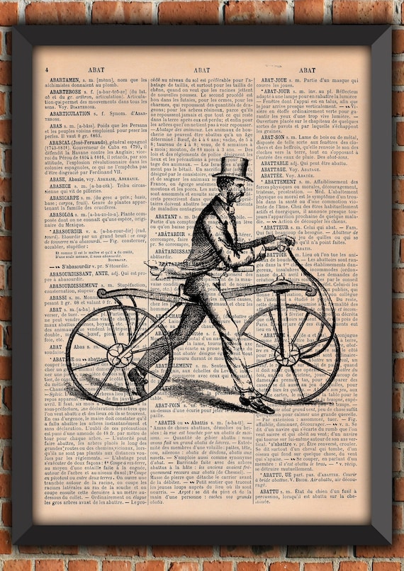 Victorian Gentleman Bike Top Hat Mustache Halloween Spooky Goth Vintage Art Print Home Decor Gift Poster Original Dictionary Page Print