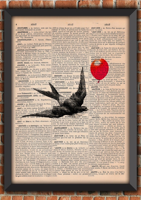 Swallow Red Balloon Cute Funny Bird Vintage Art Print  Home Decor Writing Gift Poster Original Dictionary Book Page Print [A010]