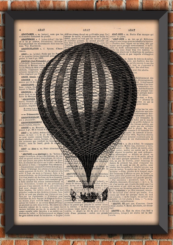 Steampunk Aviator Zeppelin Victorian Goggles Mustache Man Flying Vintage Art Print Home Decor Gift Poster Original Dictionary Page Print