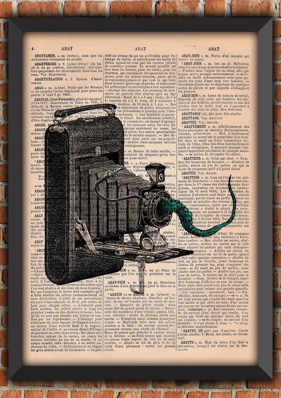 Victorian Camera Cthulhu Lovecraft Tentacles Octopus Squid Art Print Home Decor Writing Gift Poster Original Dictionary Book Page Print