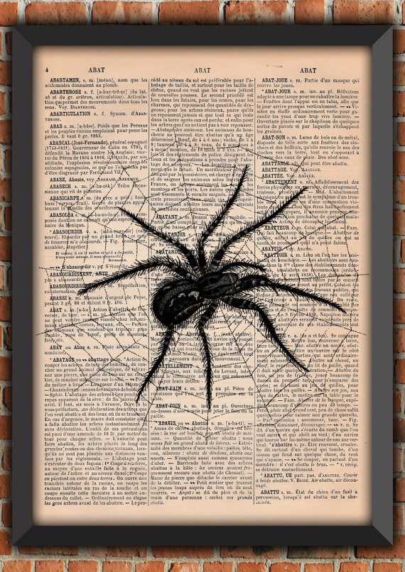 Spider Dark Gothic Bugs Odd Scary Witch Punk Halloween Spooky Goth Vintage Art Print Home Decor Gift Poster Original Dictionary Page Print