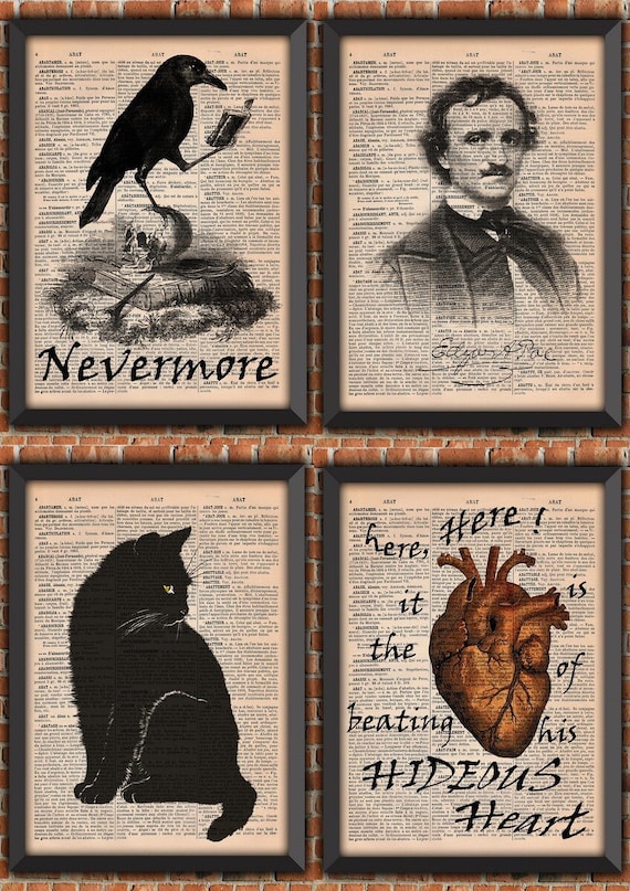 Edgar Allan Poe, Dark academia, gift for boyfriend, Nevermore, Raven poster, Gothic style, Vintage Art Print,