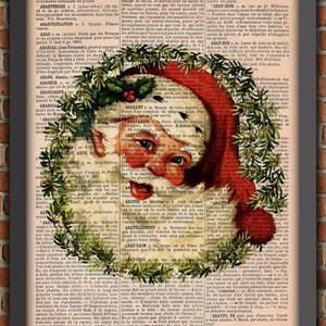 Papai noel grinalda visco capa rena elf retro vintage arte impressão decoração da parede presente cartaz original dicionário página impressão