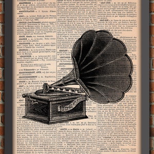 Gramophone Victorian Industrial Office Decor Photography Vintage Art Print Home Decor Gift Poster Original Dictionary Page Print