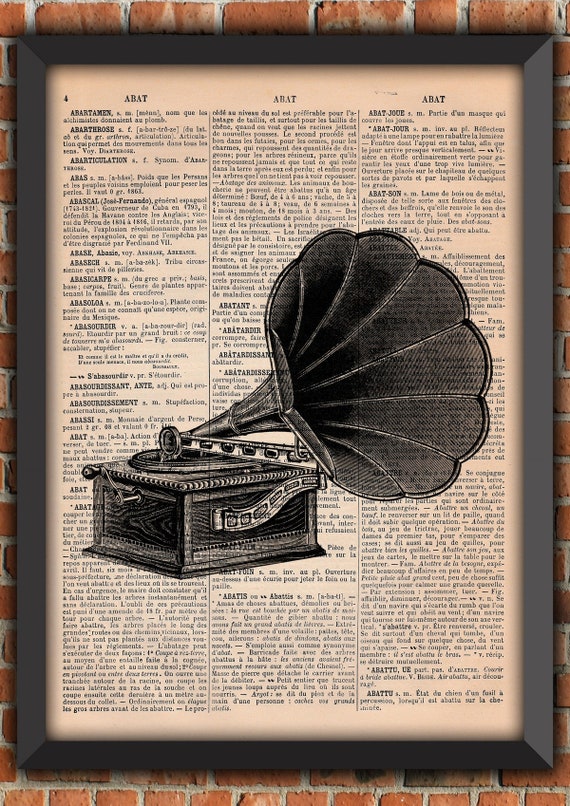 Gramophone Victorian Industrial Office Decor Photography Vintage Art Print Home Decor Gift Poster Original Dictionary Page Print