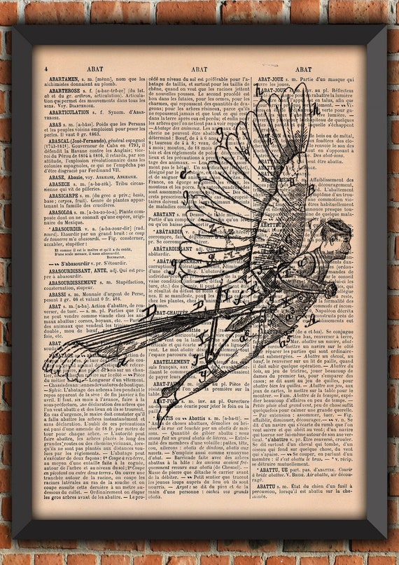 Steampunk flying machine, Victorian era, Man Flying, Vintage Art Print, Home Decor Gift Poster Original Authentique french dictionary Page