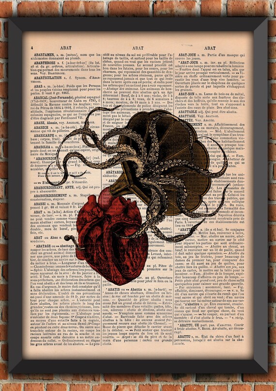 Heart Anatomical, Octopus poster, Gramophone Art Print,  Home Decor,  gift from France