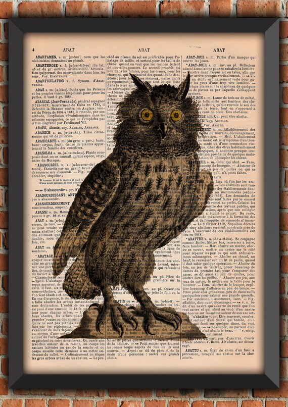 Owl Forest Night Halloween Forest Dark Art Print  Home Decor Writing Gift  Poster Original Dictionary Vintage Book Page Print [A01]