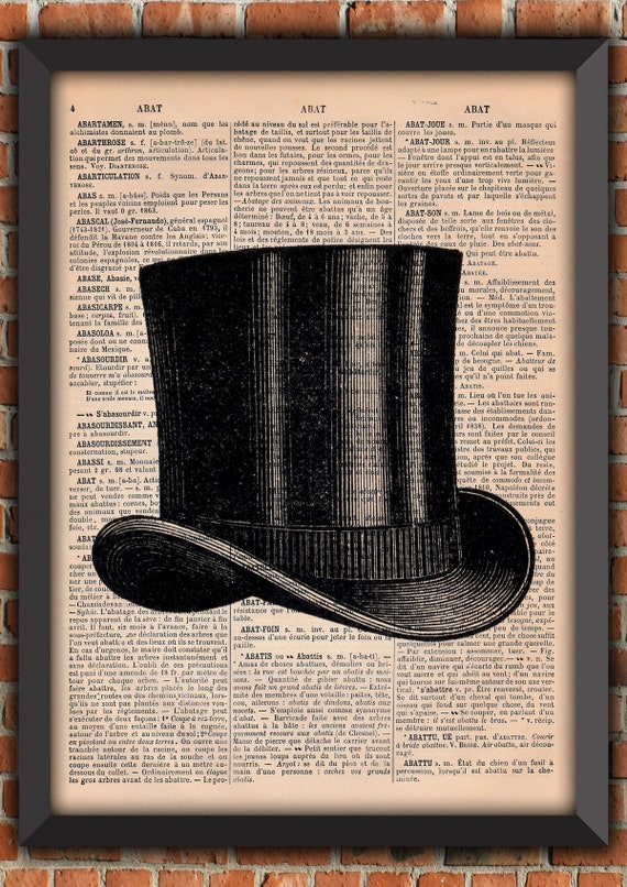 Steampunk Top Hat Dandy Vintage Halloween Victorian Art Print Home Decor Gift Poster Original Dictionary Page Print