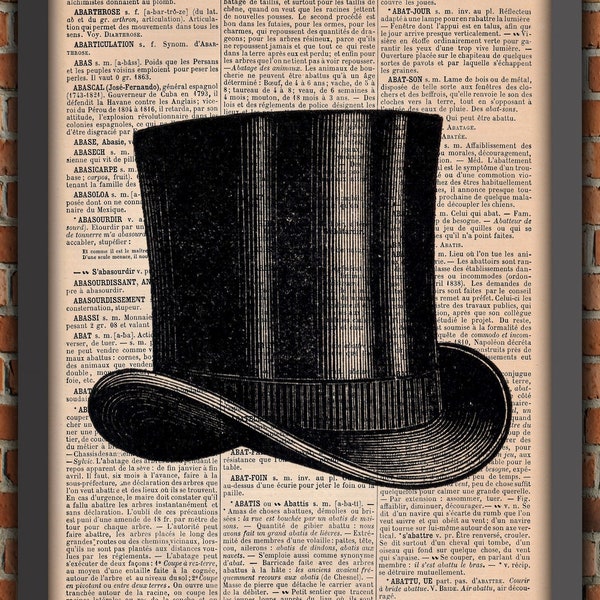 Steampunk Chapeau Haut De Forme Dandy Churchill Victorien Art Print Décoration Murale Cadeau Poster Original Dictionnaire Page Impression