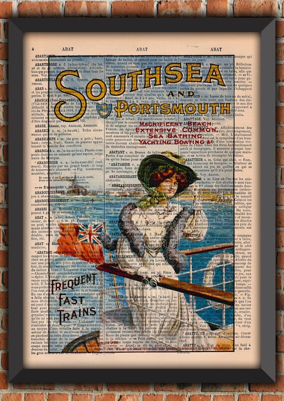 England Victorian Lady Boat Portsmouth Sea Shabby Chic Industrial Vintage Art Print Home Decor Gift Poster Original Dictionary Page Print