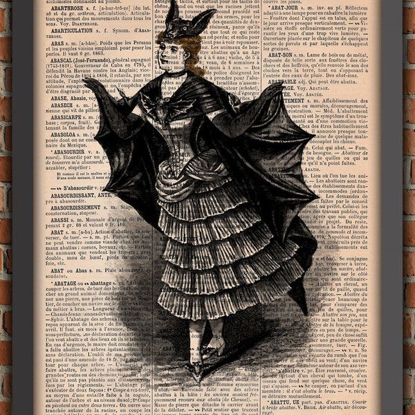 Bat woman Dark Gothic Odd Scary Spooky Goth Vintage Art Print Home Decor Gift Poster Original french Dictionary Page Print