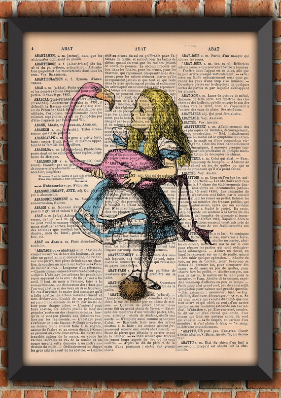 Alice In Wonderland Art Print  Home Decor Writing Gift Literature Poster Original Dictionary Vintage Book Page Print [A01]