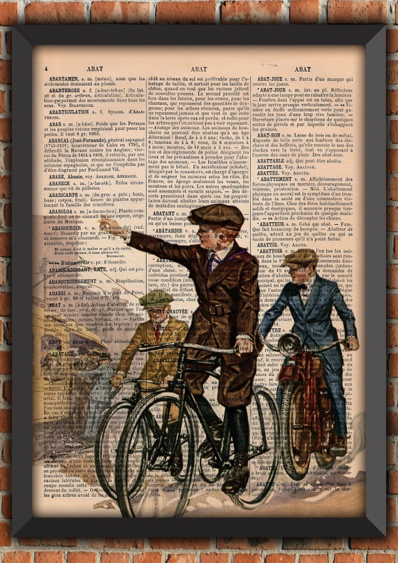 Boys Childhood Retro Bikes Industrial Office Decor Photography Vintage Art Print Home Decor Gift Poster Original Dictionary Page Print