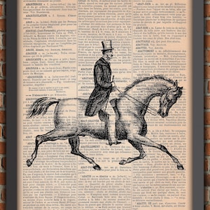 Victorian Gentleman Horse Top Hat Mustache Halloween Spooky Goth Vintage Art Print Home Decor Gift Poster Original Dictionary Page Print