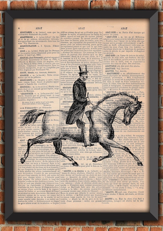 Victorian Gentleman Horse Top Hat Mustache Halloween Spooky Goth Vintage Art Print Home Decor Gift Poster Original Dictionary Page Print