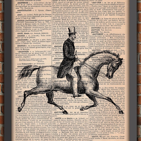 Homme Steampunk Cheval Chapeau Halloween Victorien Vintage Art Print Décoration Murale Cadeau Poster Original Dictionnaire Page Impression