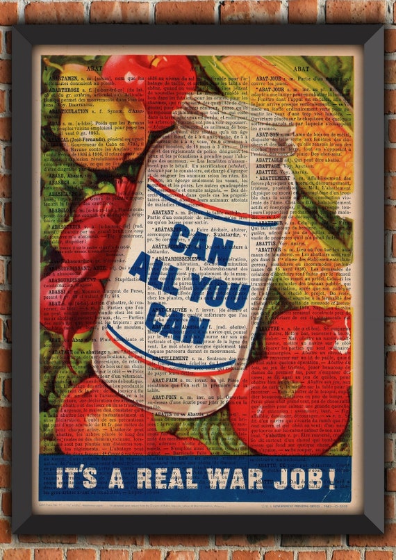 Kitchen Jar Can WW2 USA War Food Retro Woman UK Cute Propaganda Army Vintage Art Print Home Decor Gift Poster Original Dictionary Page Print