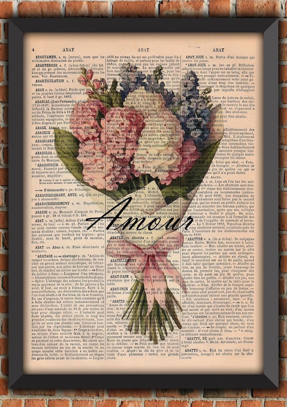 Flower Bouquet, Lilac, Garden, Shabby Chic, Mother's Day, Vintage Art Print, Home Decor, Gift Poster Original, Dictionary Page Print