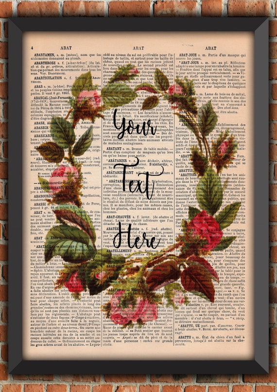 Flower Wreath Bouquet Garden Rose Shabby Chic Mother's Day Plants Vintage Art Print Home Decor Gift Poster Original Dictionary Page Print