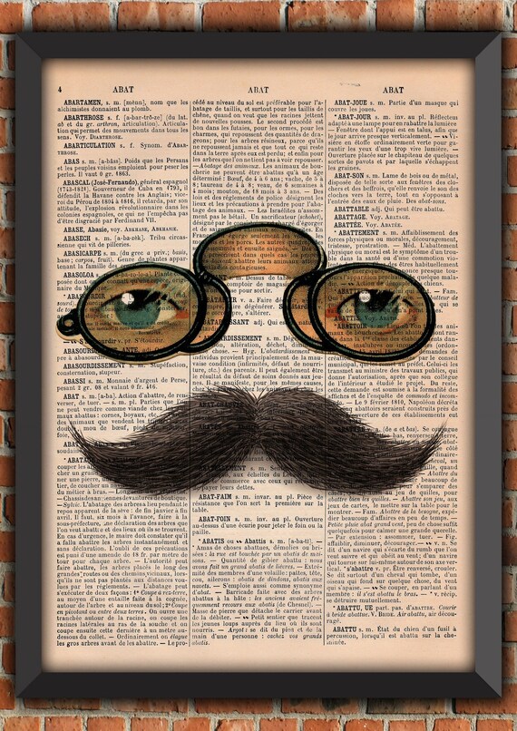 Eyes Dr TJ Eckleburg Gatsby Mustache Glasses Art Print Home Decor Writing Gift Poster Original Dictionary Book Page Print [A09]