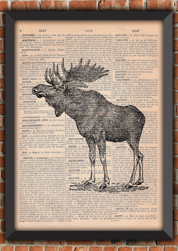 Elk Body Moose Deer Stag Christmas Winter Snow Vintage Art Print  Home Decor Gift Poster Original Dictionary Book Page Print [A014]