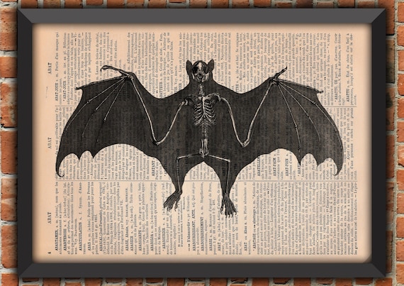 Print Bat Skeleton Dark Gothic Odd Scary Witch artwork Spooky Goth Vintage Art Print Home Decor Gift Poster Original frenchPage Print