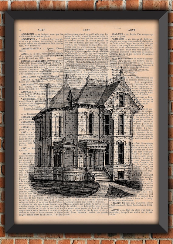 Haunted House Dark Gothic Scary Ghost Punk Halloween Spooky Goth Vintage Art Print Home Decor Gift Poster Original Dictionary Page Print