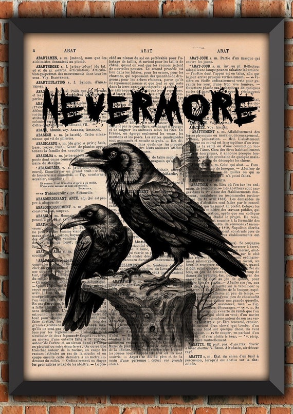 NEVERMORE Edgar Poe, raven print, Gothic print, gift for book lover, Art Print,  POE Home Decor,  Gift from France