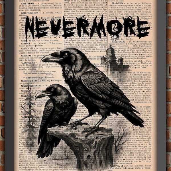 Edgard Allan Poe, poe raven, affiche poe,  Nevermore, affiche Corbeau, Gothique print, Vintage Art Print